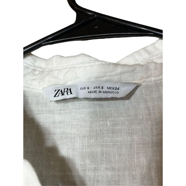 Zara Linen White Button‎ Front Blouse Size Small - Image 5