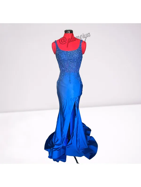 Tiffany Designs Womens Mermaid Prom Formal Sequin Royal Blue Beaded Dress Size 2 - Image 4