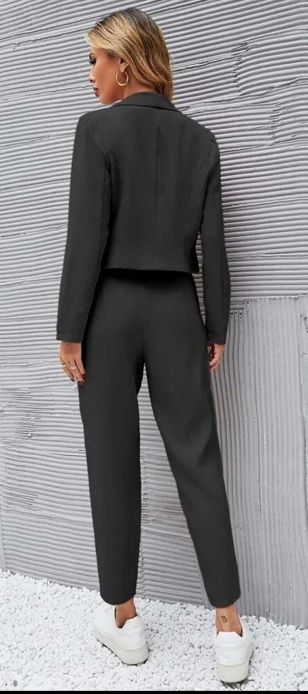 Solid Single Button Crop Blazer And Slant Pocket Tailored Pants (XL 12) - Image 2