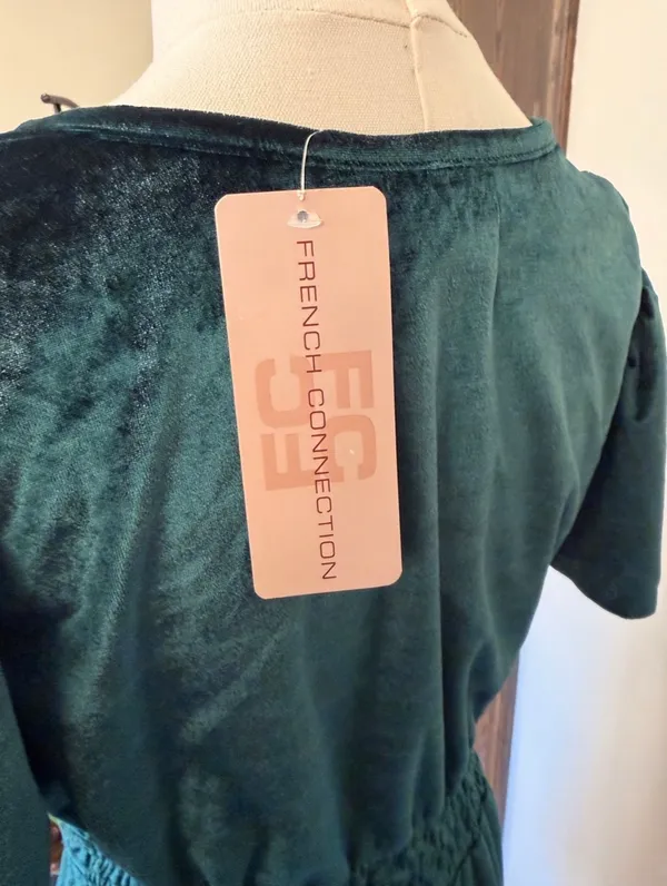 French Connection Dark Green Velvet Tiered Midi Dress - Image 8
