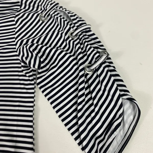 Anthonys Resort Wear Tunic Shirt‎ Womens Small Navy Stripe 3/4 Grommet Sleeve - Image 4