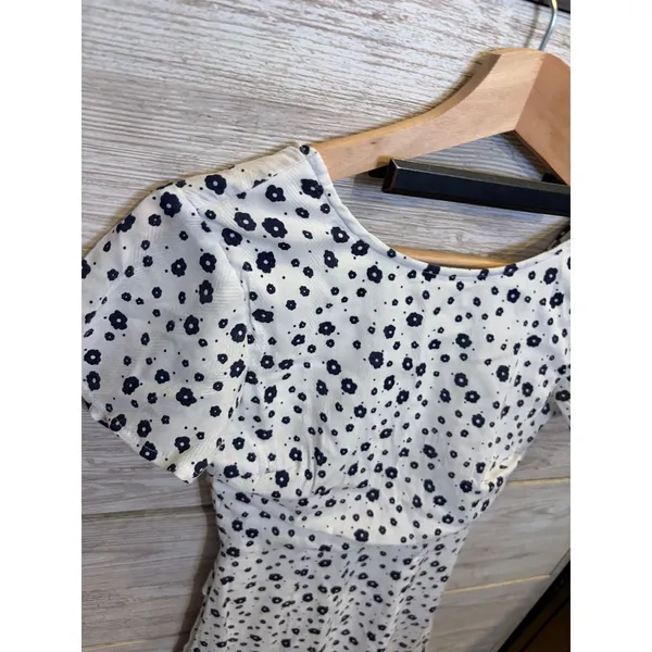 Princess Polly White Navy Floral Open Back Ruffle Mini Dress Size US 0 - Image 5