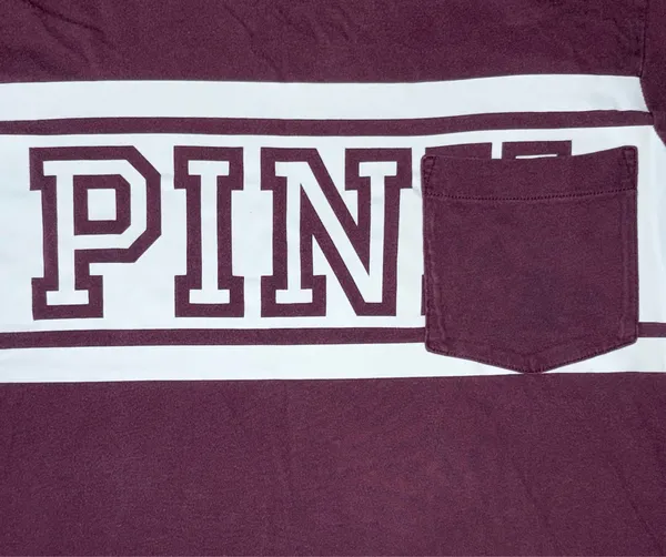 VS PINK Casual Logo Tee - Relaxed Crewneck T-Shirt Plum & White Colorblock - Image 2
