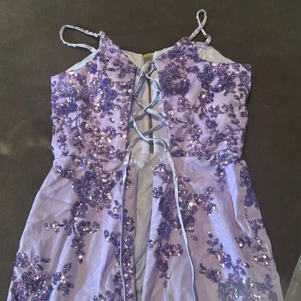 SOLD Purple Mermaid Fit Prom Party Dress Sparkly Sequins Lace Up Back Size 2 - Image 7