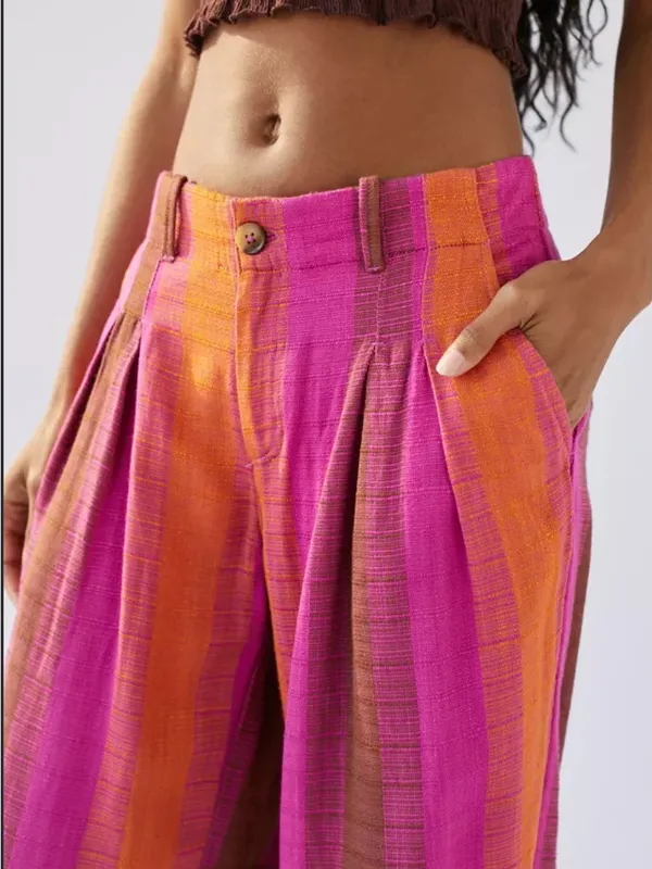 Urban Outfitters• Pink & Orange Low Rise Wide leg Martina Linen Trouser• Sz 0 - Image 5