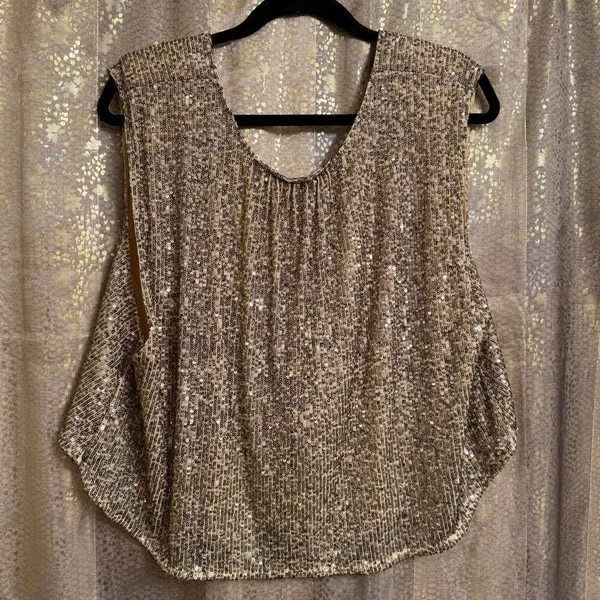 Free People Gold Sequin Lost In Your Light Tie Front Tank Top Small - Image 2