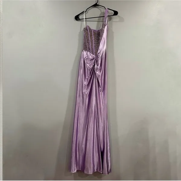 Sherri Hill 55367 Draped One Shoulder Gown Lilac Size 2 - Image 5