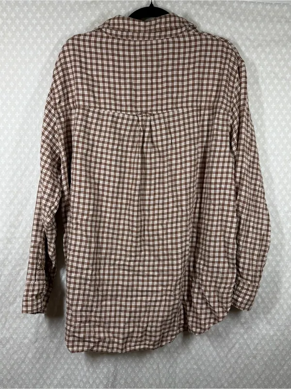 American Eagle Brown White Plaid Button Down Oversized Flannel - Image 4