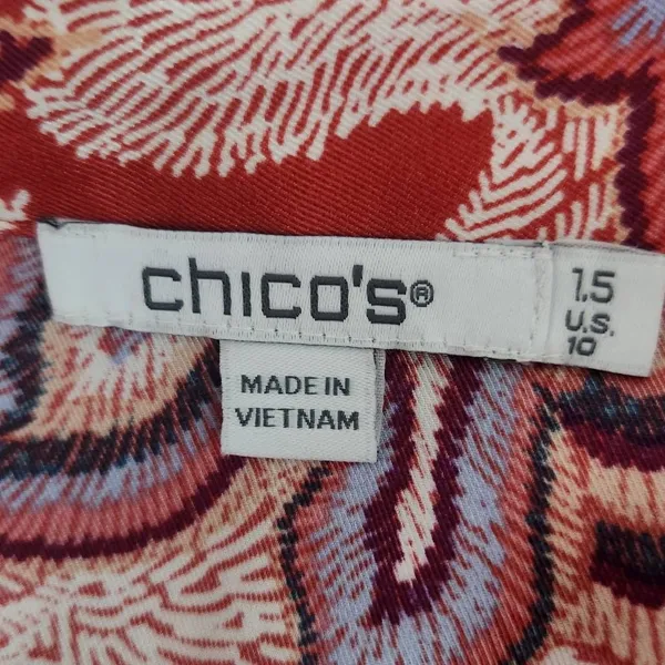 Chico's Red Satin Paisley Blouse with Ruffled Cuffs Size Medium Colorful Blouse - Image 7