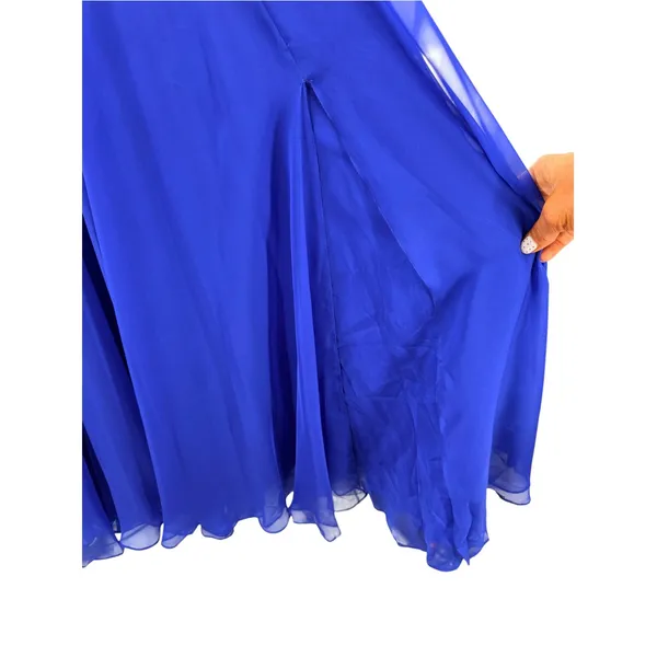 Sherri Hill Royal Blue Floral Embroidered Illusion Gown Size 6 Prom Formal Dress - Image 3