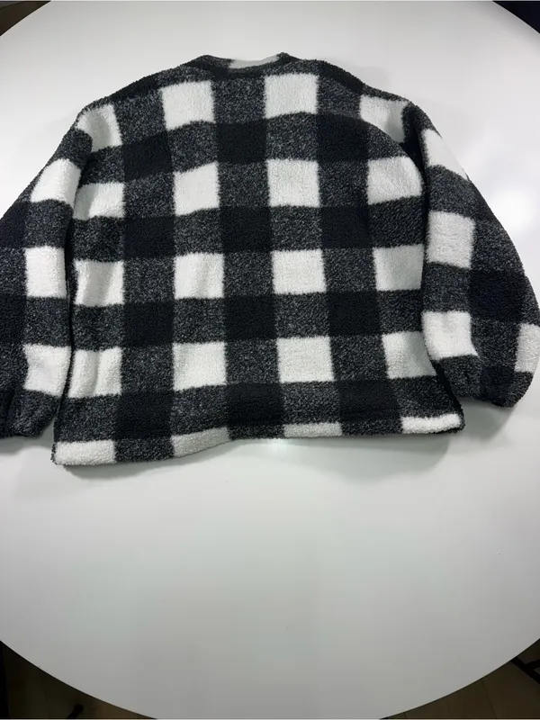 LOFT Black & White Buffalo Check Teddy Pullover Jacket - Image 9