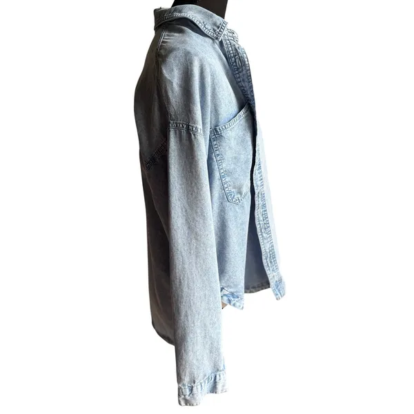 Pink Rose Chambray Shirt Women's M 100% Lyocell Oversized Button Down Coastal - Image 3