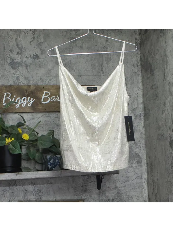 NWT Donna Karan Womens Metallic Sequin Embellished Camisole Cami Sand Brown M - Image 5