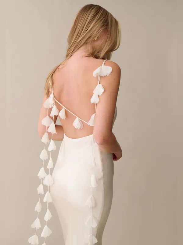 NWT Few Moda Ingrid Dress size Small S Ivory Cream silky ruffle maxi o.p.t cowl - Image 5