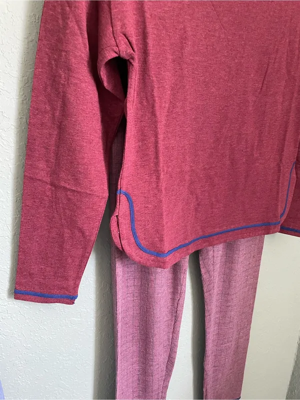 New Free People Thermal Lounge Set Henley Gorpcore Cabin Long Sleeve Maroon XS - Image 3