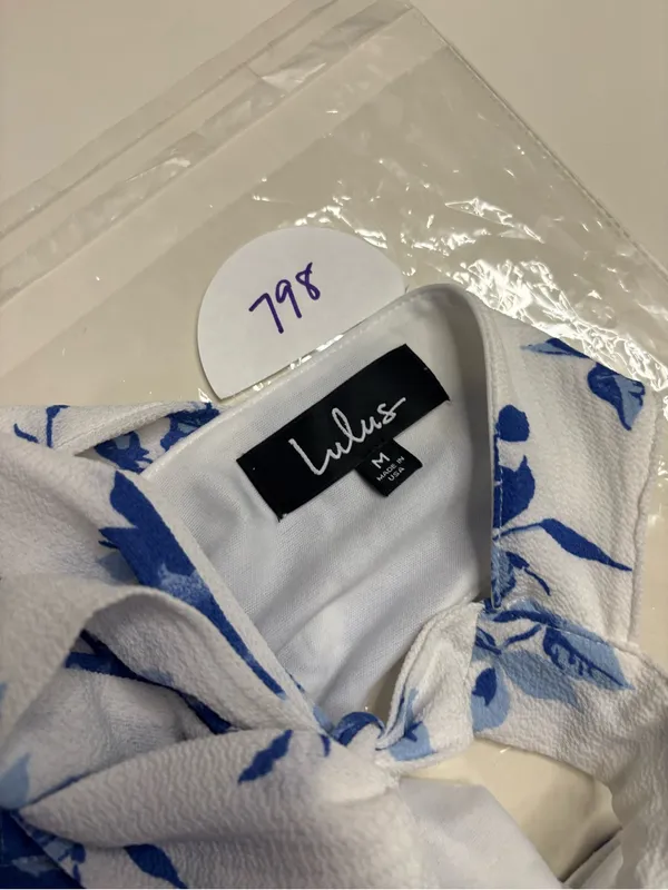 Lulus Darling Dearest Floral Print Swing Dress Size Medium White Blue Halter - Image 5