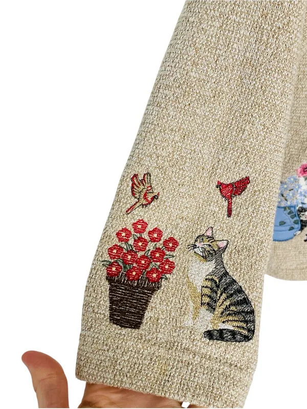 VINTAGE BONWORTH Embroidered Cats Cardigan - Image 5