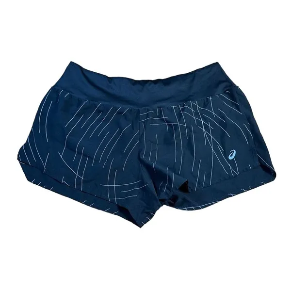 ASICS Women's Athletic Running Shorts Navy Blue Geometric‎ Pattern XL no liner - Image 2