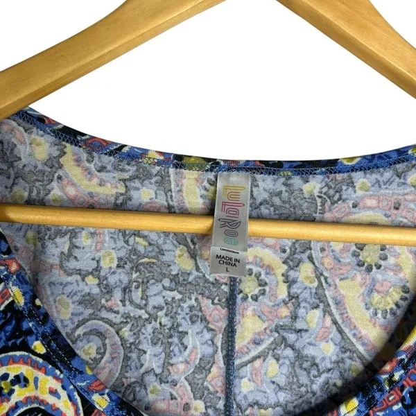 Boho Paisley Swing Dress Festival Cottagecore Soft Stretch Blue Yellow Women's L - Image 4