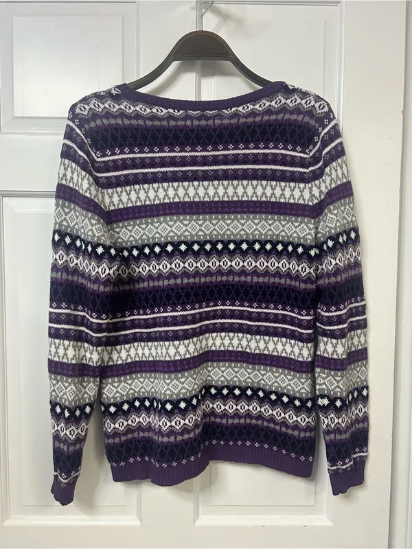 croft & barrow Purple and Cream Fair Isle V-Neck Sweater - Image 2