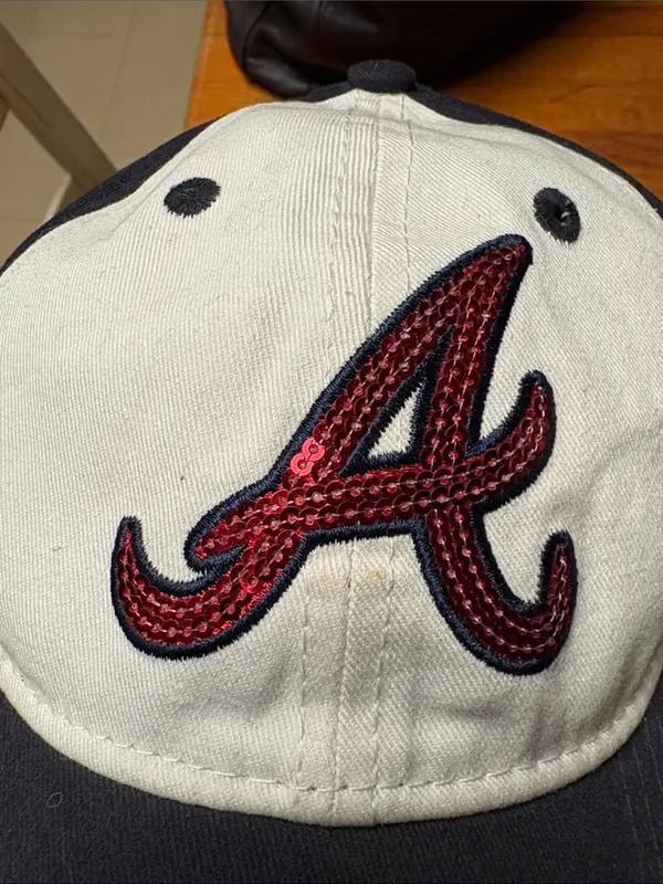 Braves Black and Cream Baseball Hat with Red 'A' sequined Patch - Image 6