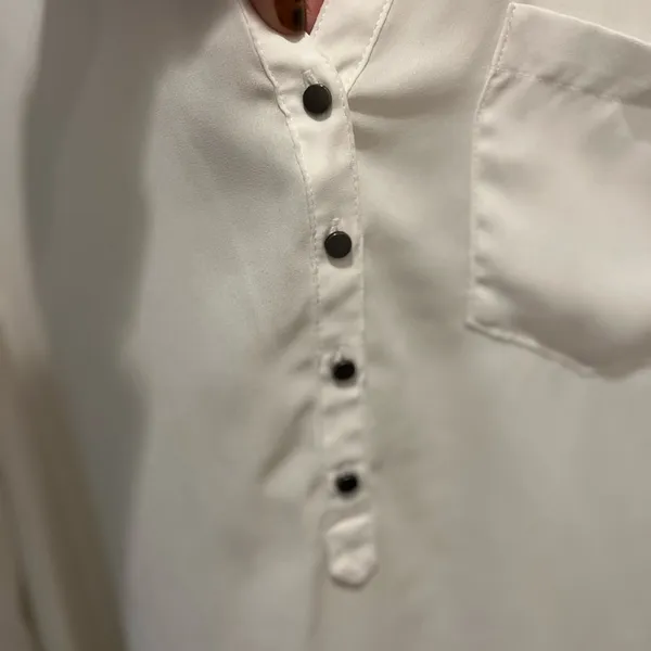 Kenneth Cole White Roll Tab Sleeve Mixed Media Relaxed Blouse - Image 3