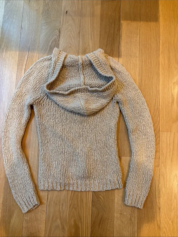 Vtg American Eagle Hooded Sweater Y2K Beige 100% Cotton Size XS - Image 3