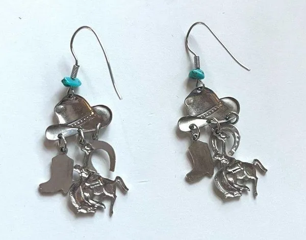 Back In The Saddle Cowboy western turquoise dangle earrings - Image 3