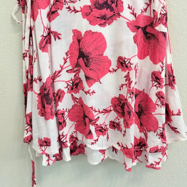 Free People French Quarter Wrap Mini Dress Cream Combo XS Floral Ruffle - Image 11
