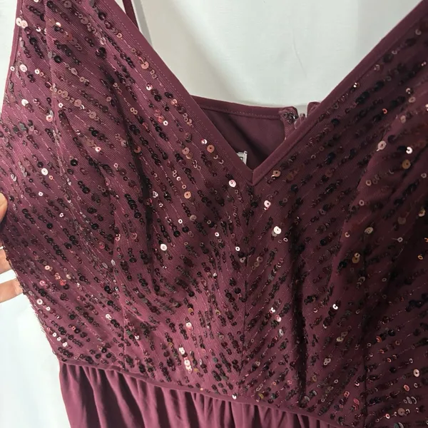 Davids Bridal DB Studio Spaghetti Strap Sequin Bodice Formal Dress Sz 18 Merlot - Image 8