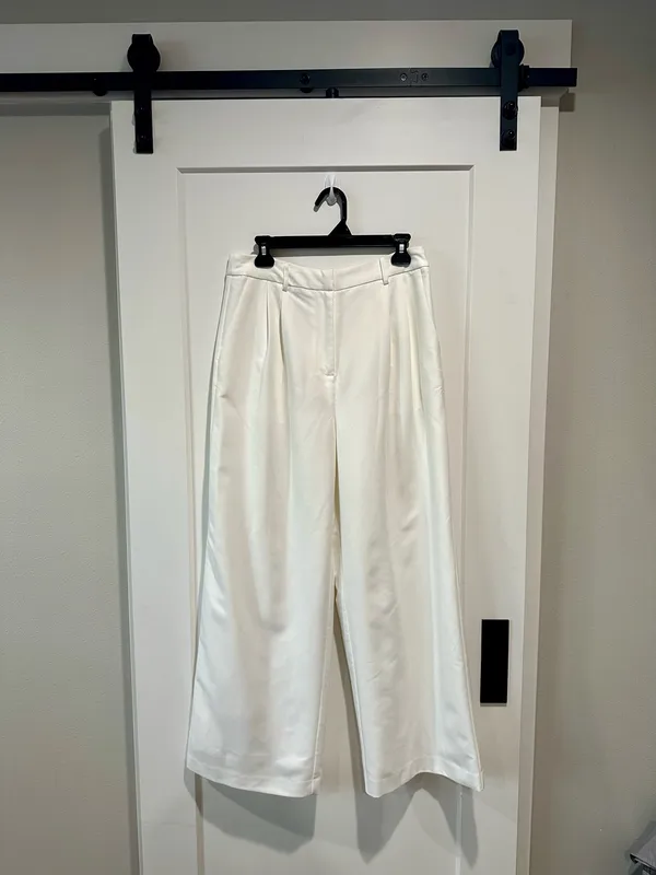 COMMENSE Pleated High Waist Wide Leg Pants White Size L - Image 2