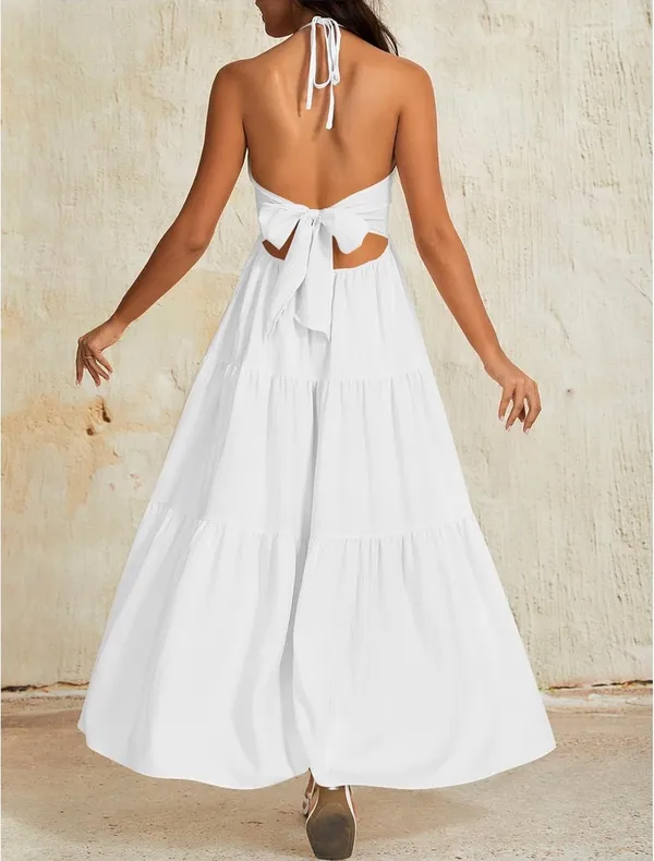 Amazon White Maxi Halter Dress - Image 2