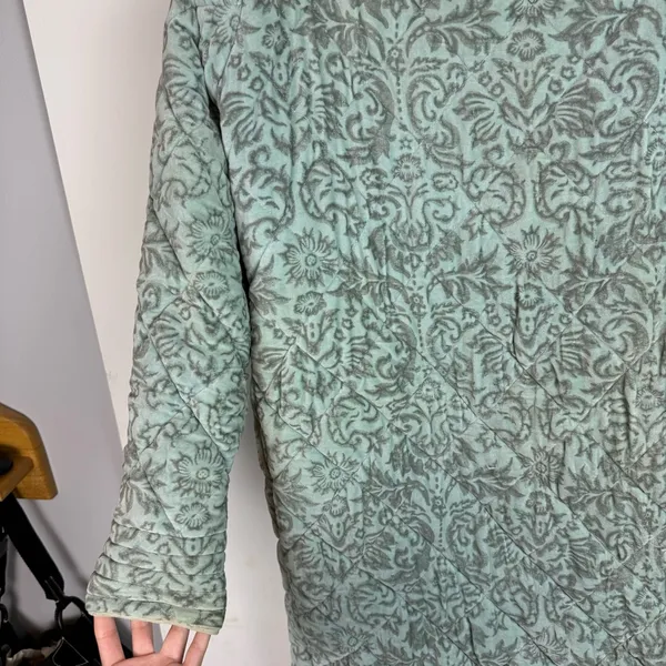 Antik Batik Cotton Velvet Quilted Paisley Print Jacket Coat Sz Small Seafoam - Image 11