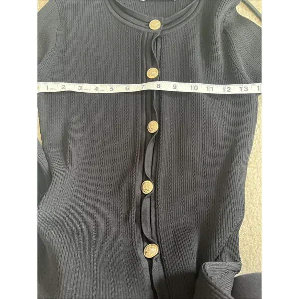 Zara Black Dress L Bodycon Work Long sleeve Preppy Ribbed Fitted Professional - Image 7