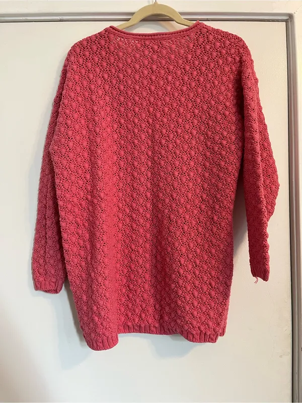 Vintage Pink Knit Button front Cardigan cotton women’s size medium chunky - Image 6