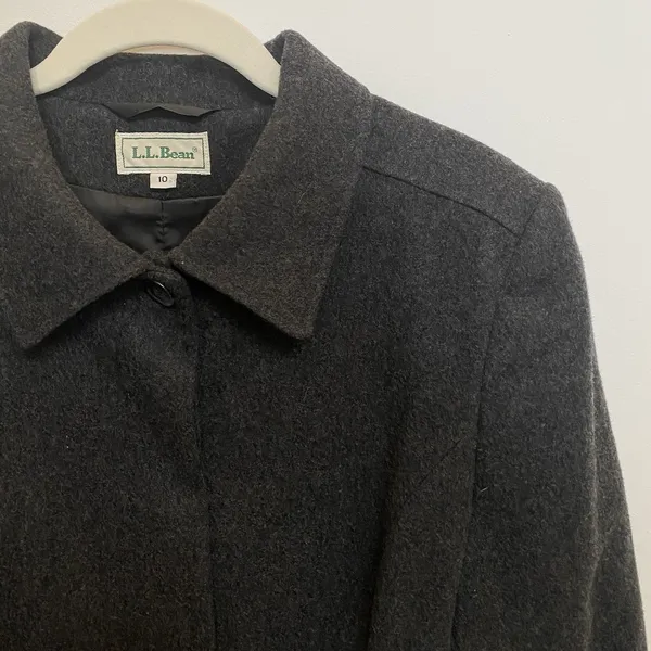 LL Bean Vintage '90s Dark Gray Wool Button‎ Down Jacket Size 10 - Image 2