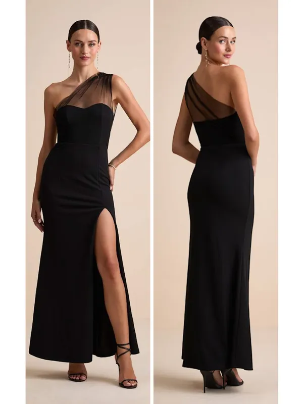 Lulus Brayla Black One-Shoulder Mermaid Maxi Dress Size Medium Formal Wedding - Image 2