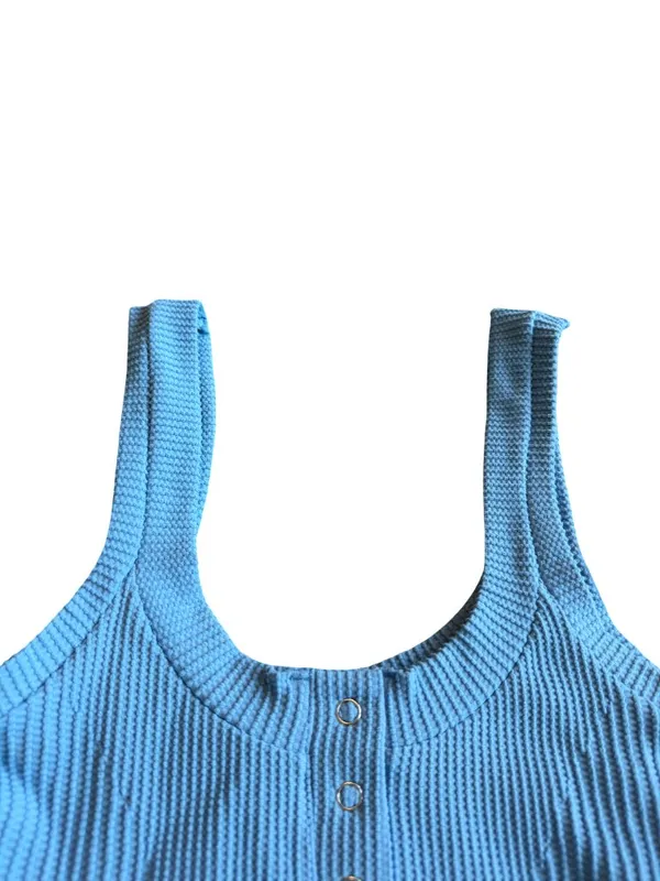 Intimately Free People Blue Henley Tank Top Stretchy Textured Fitted Medium NWT - Image 3