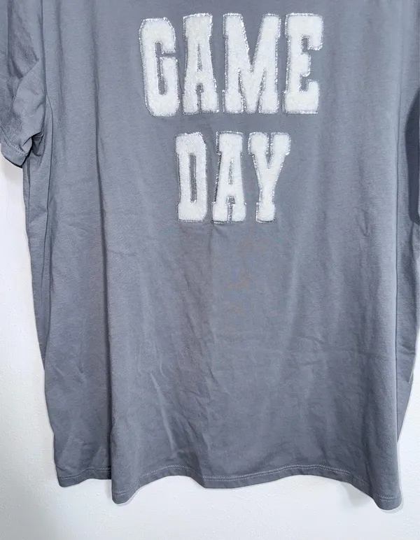 Maurices Game Day Oversized Fit Graphic Tee Gray Sequins Chenille - Image 6