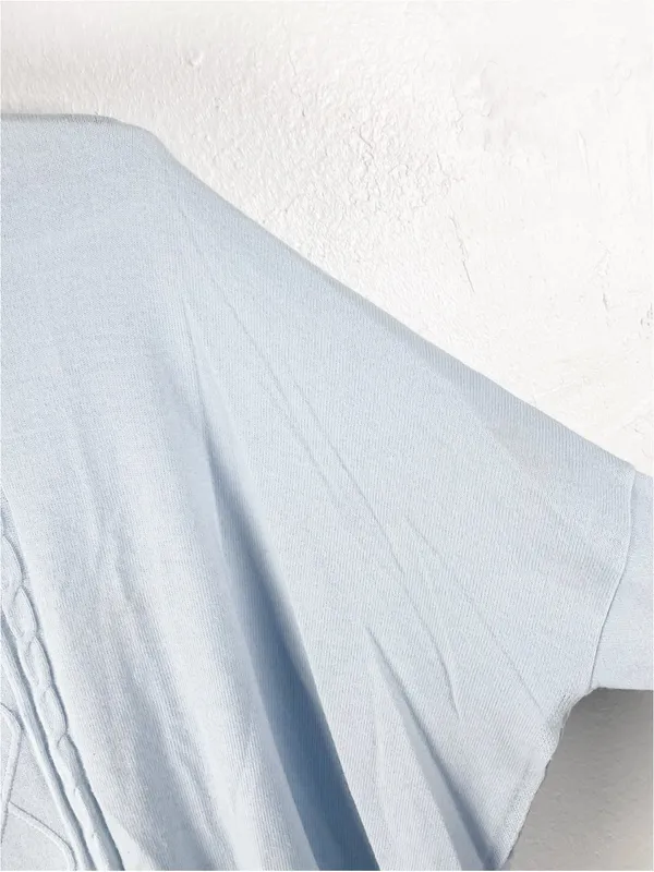 MERSEA Aberdeen Light Blue Cable Knit High Side Slits Poncho Sweater One Size - Image 7