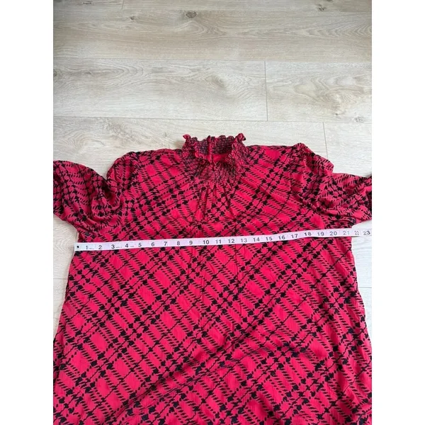EUC Tommy Hilfiger Womens Red Flocked Plaid Flowy Dress velvet detail Size 14 - Image 10