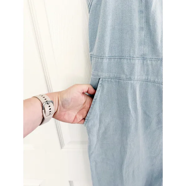 Baltic Born Madison Light Wash Denim Jumpsuit Ruffle Wide Leg Cottagecore XL - Image 5