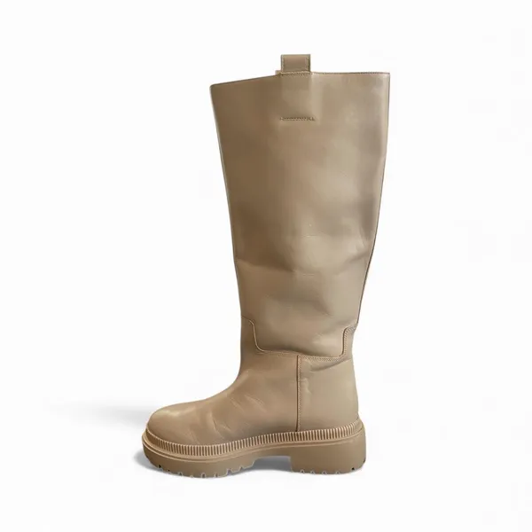 Cream Knee-High Minimalist Leather Boots by H&M Premium Chunky Rubber Sole size 8 - Image 4