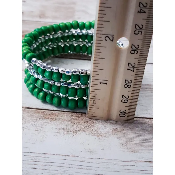 Vintage Wrap Bracelet / Bangle Green & Silver Tone - Image 5