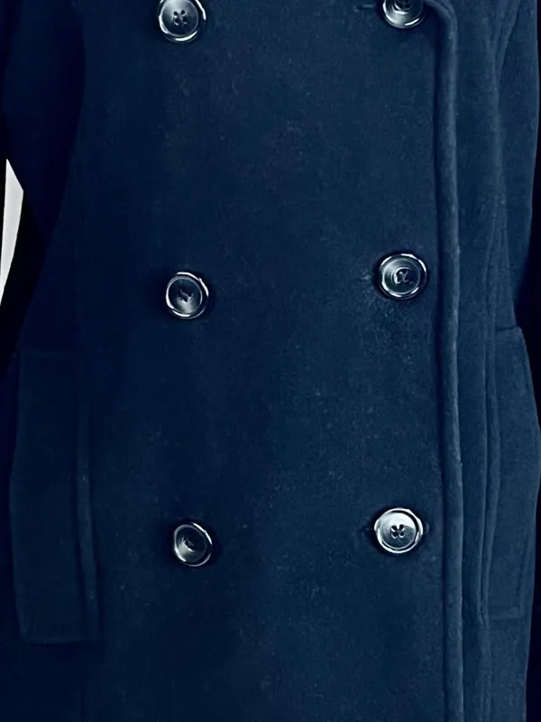 Anne Klein Wool Blend Peacoat Double Breasted Black Classic Style S Preppy - Image 4