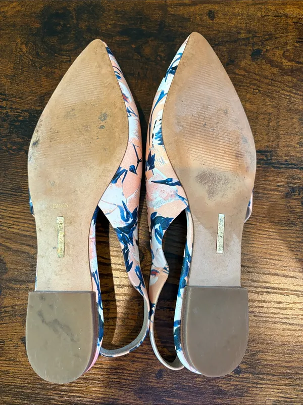 Louise et Cie Peach Navy Floral Pointed Leather Slingback Flats Size 8 - Image 6