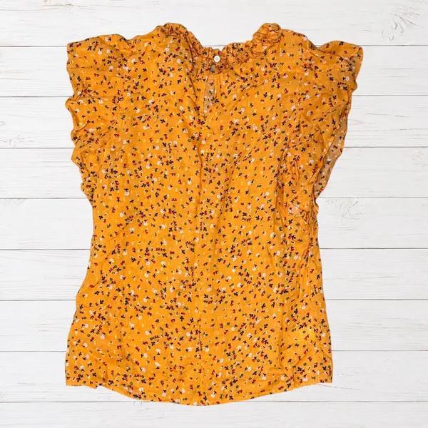 NWT LOFT Boho Floral Ruffle Peplum Top Mustard Cottagecore Modal Blouse Small - Image 3