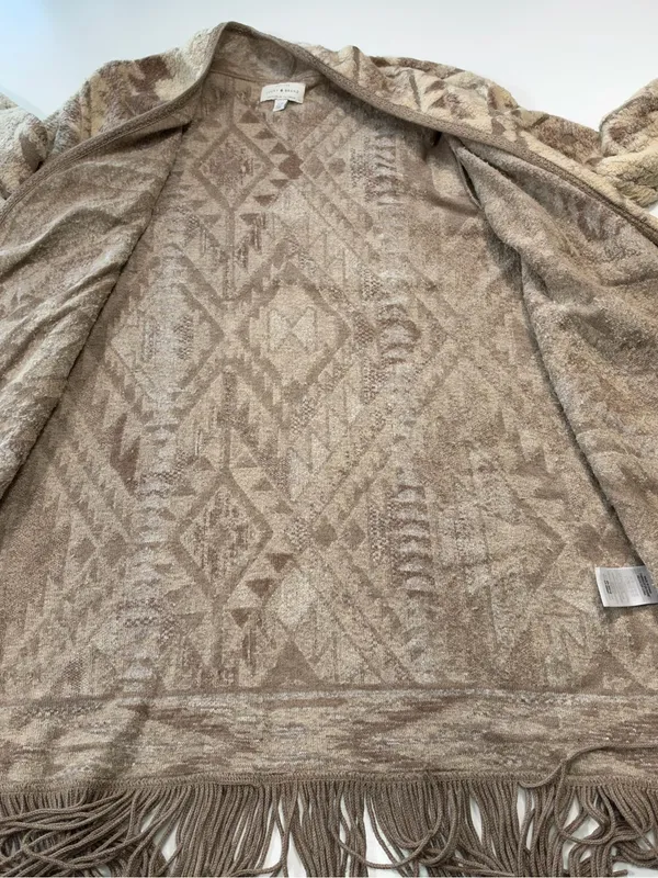 Lucky Brand Taupe & Beige Patterned Fringe Open Cardigan Size Large - Image 5