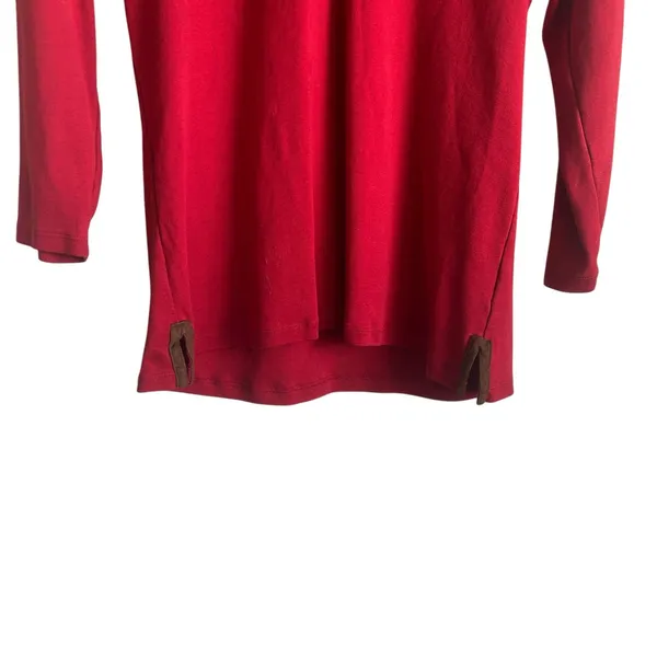 Lauren Ralph Lauren Women Preppy Classic Equestrian Top L Red Faux‎ Suede Trim - Image 5