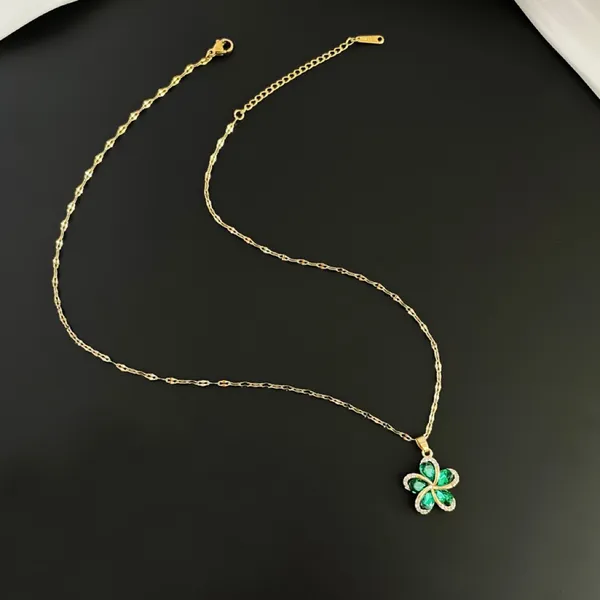 18K Gold Plated Green Crystal Flower Pendant Necklace for Women,Flower Necklace - Image 5